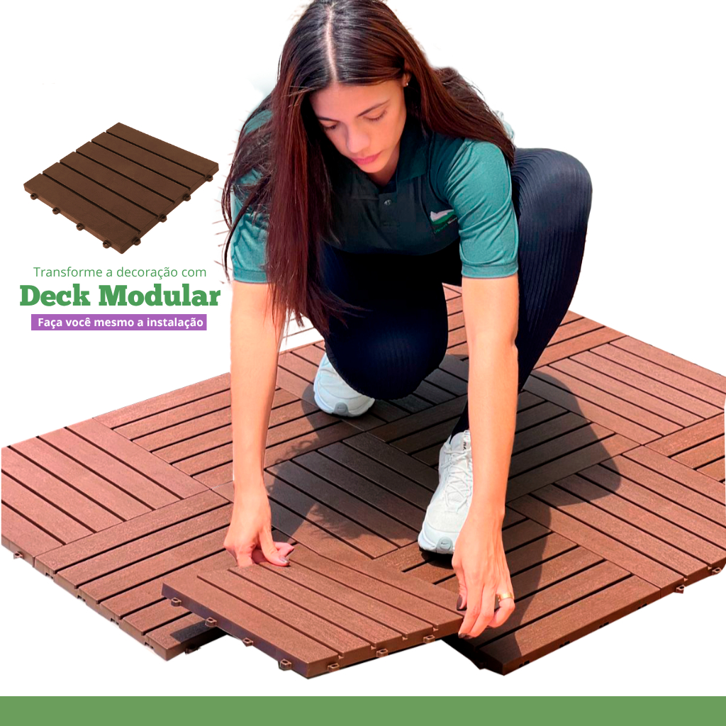 Kit 27 Deck Modular Plástico de encaixe lateral 33x33 - Box, Varanda, Quintal, Piscina em Oferta na Shopee