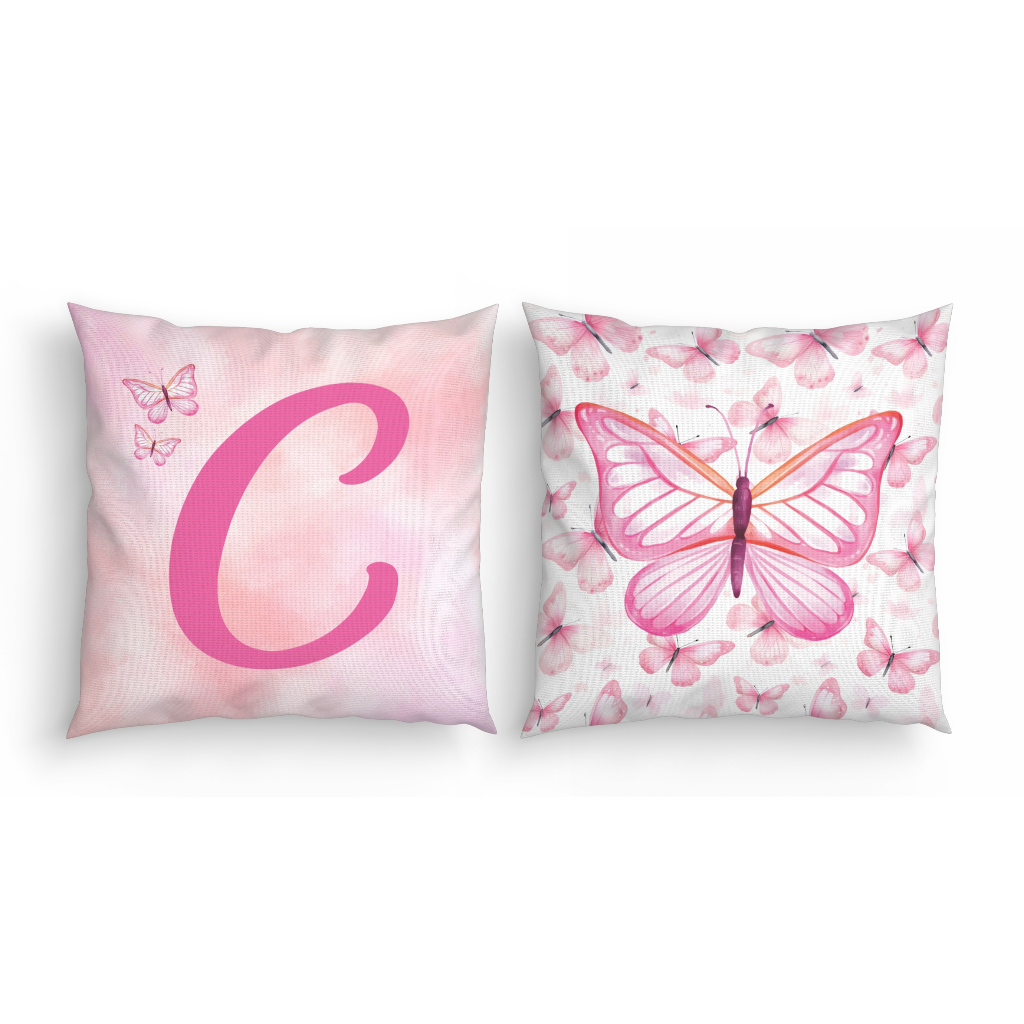 Kit 2 Capas de Almofadas Decorativas Infantil Borboleta Rosa Inicial — imagem 2 de 2