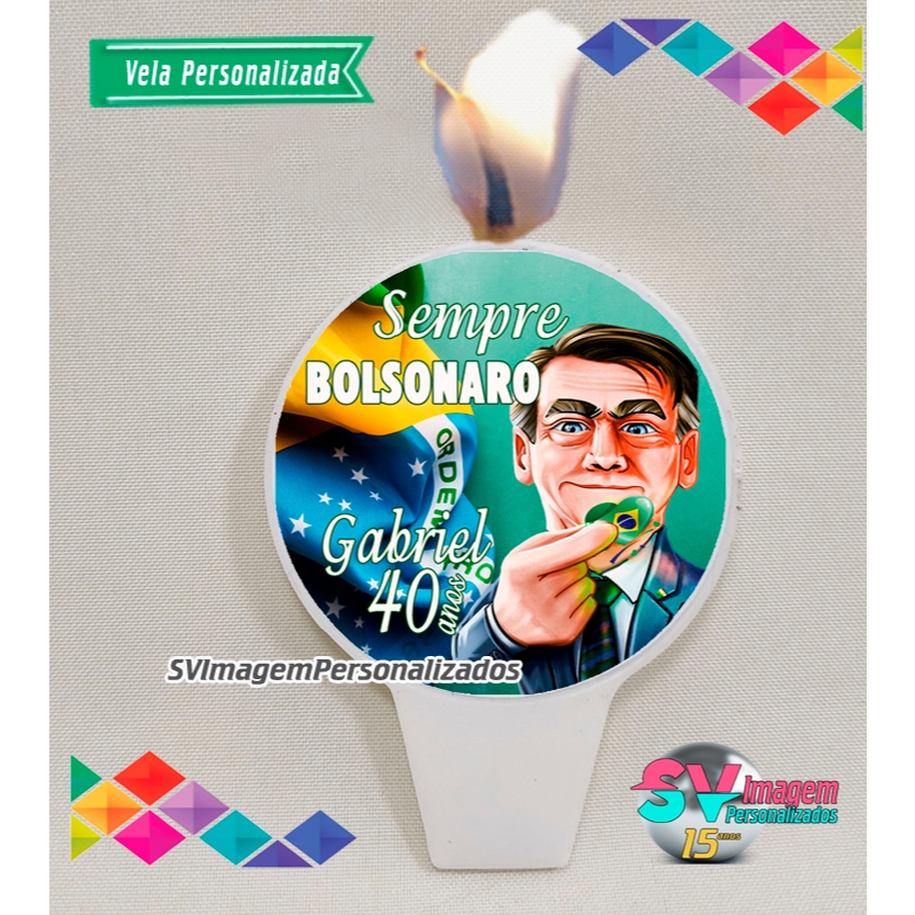 Festa Bandeira do Brasil Bolsonaro Vela de Aniversário para Bolo Personalizada