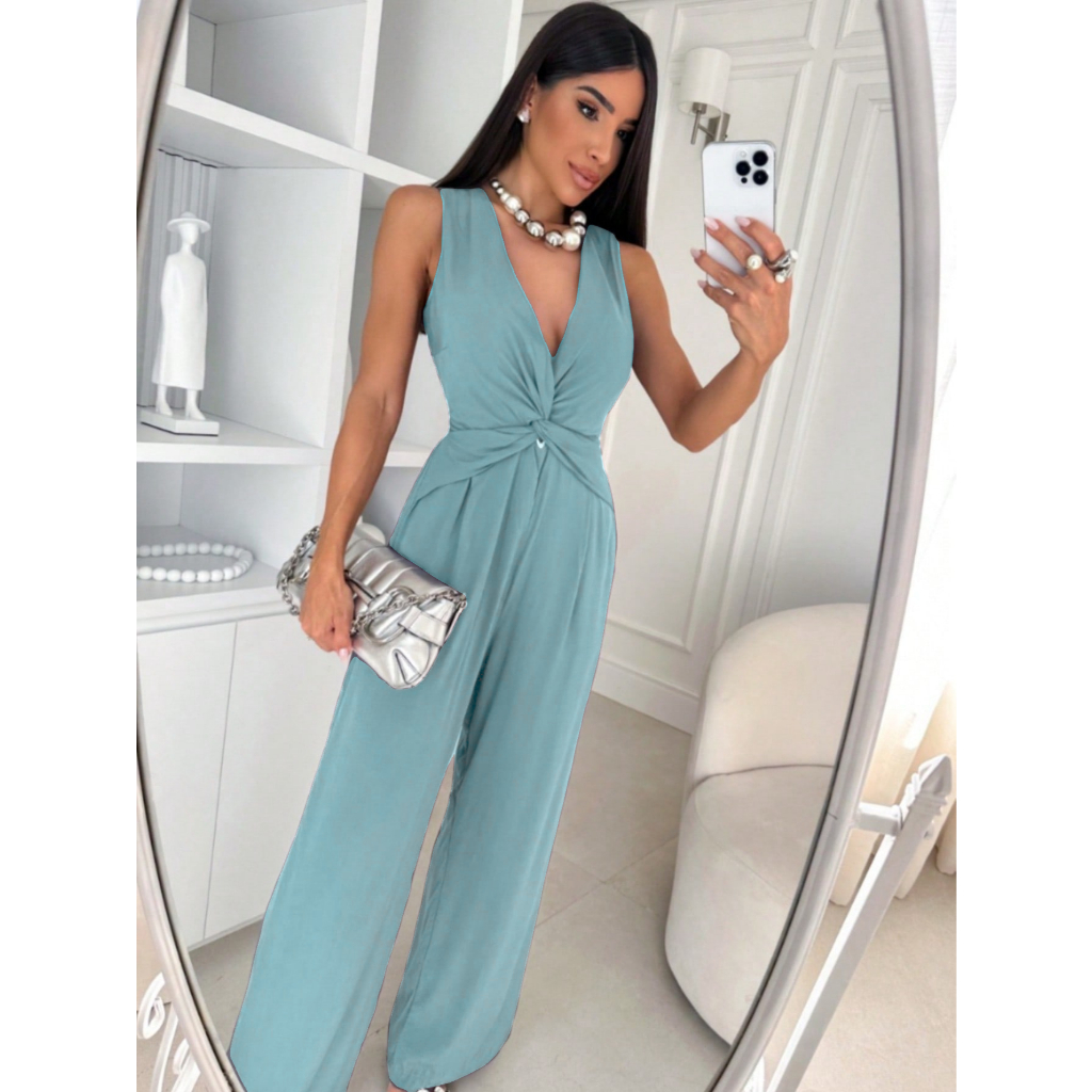 Macacão Feminino Pantalona Decote V Cruzado COD:204-Liso em Oferta na Shopee