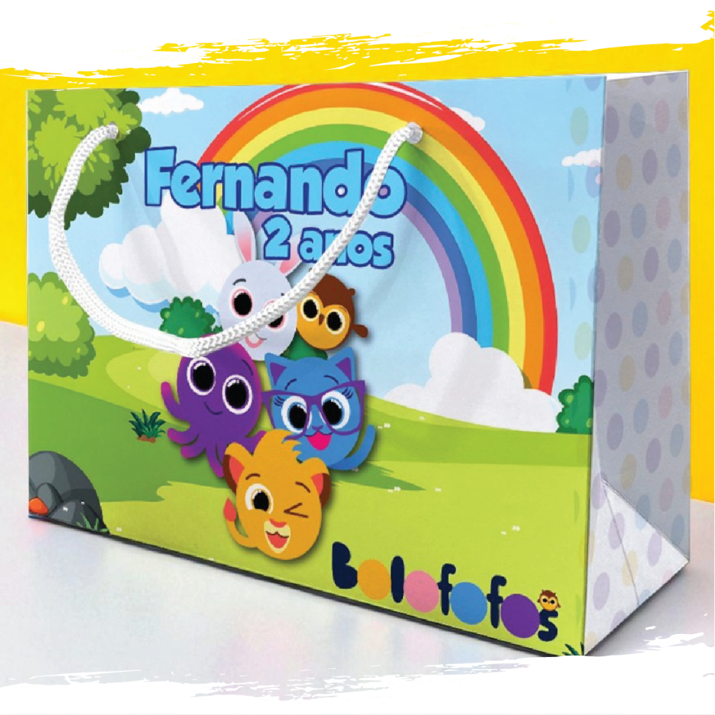Sacolinha de Festa Bolofofo Lembrancinha Personalizada Kit Festa Sacola Deitada Reta Bolofofos