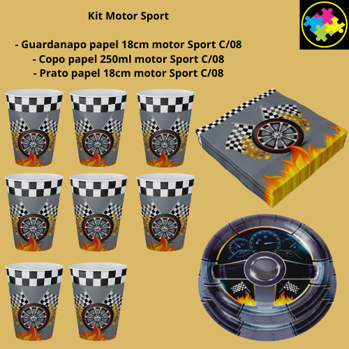 Kit Festa em Casa Carro Sport Carrinho - Copo + Prato + Guardanapo