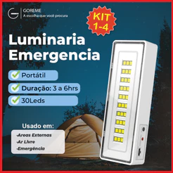 Luminária Emergência Lâmpada Portátil 30 Leds Recarregável Bivolt Luz Branca Fria
