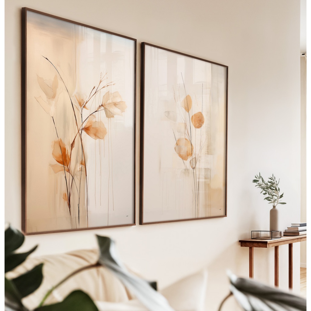 Quadros Decorativos Com Moldura Filete Sala Quarto Casal Duo Pintura Abstrata Flores Em Aquarela em Oferta na Shopee