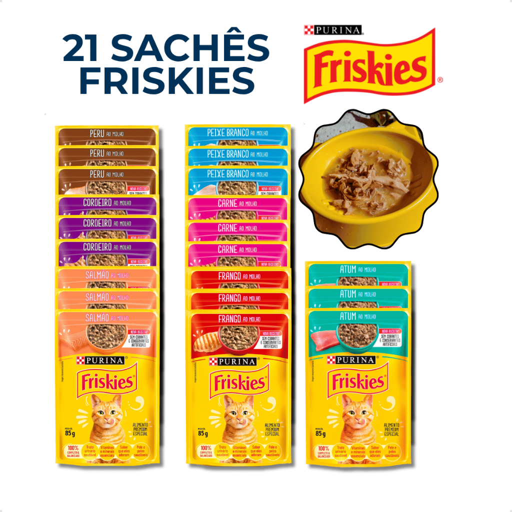 Sachê Friskies Gatos Ração Úmida 85g Sabores Sortidos Kit 14 ou 21 Sachês Purina