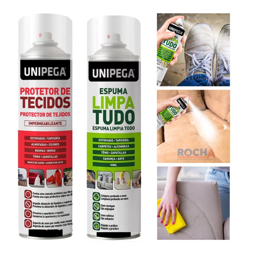 Kit Spray Espuma Limpa e Tudo Protetor De Tecidos Impermeabilizante p/ Carpete Tenis Veículos