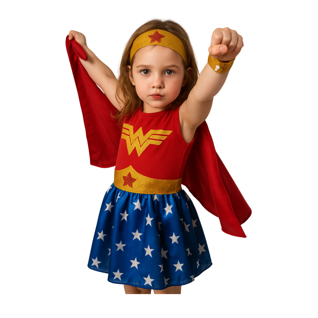 Fantasia Infantil Super Heroína Com Acessórios Maravilha- Envio Imeditado em Oferta na Shopee