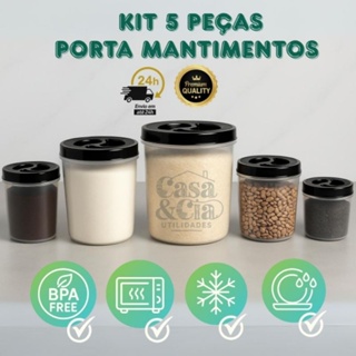 Kit Mantimento Conjunto 5 Potes Com Tampa De Rosca BPA FREE Organizador De Alimentos Pote Hermético em Oferta na Shopee