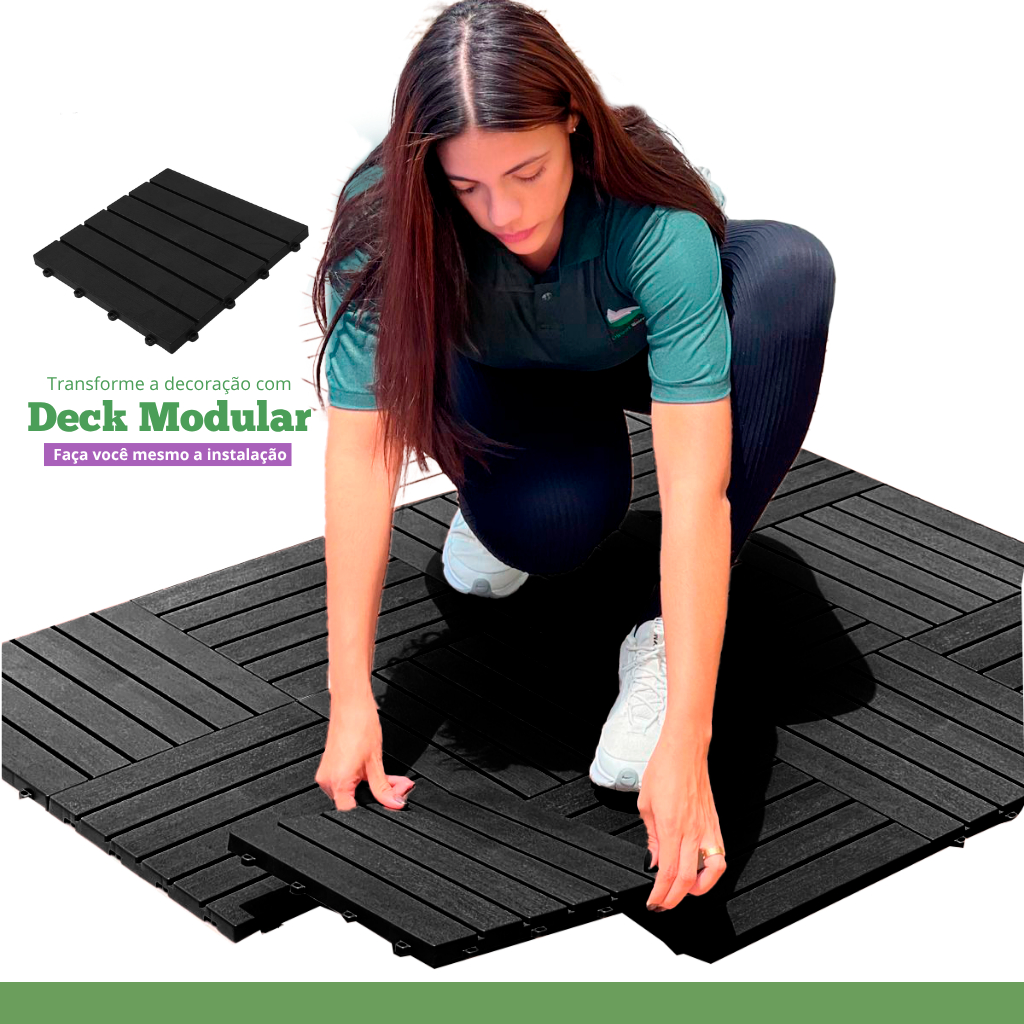 Kit 54 Deck Modular Plástico de encaixe lateral 33x33 - Box, Varanda, Quintal, Piscina em Oferta na Shopee