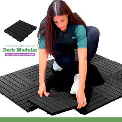 Kit 54 Deck Modular Plástico de encaixe lateral 33x33 - Box, Varanda, Quintal, Piscina