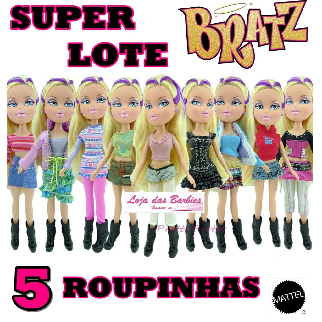 Kit 5 Roupas Para Boneca Bratz Com 5 Acessórios Roupinhas Vestidos Lindos