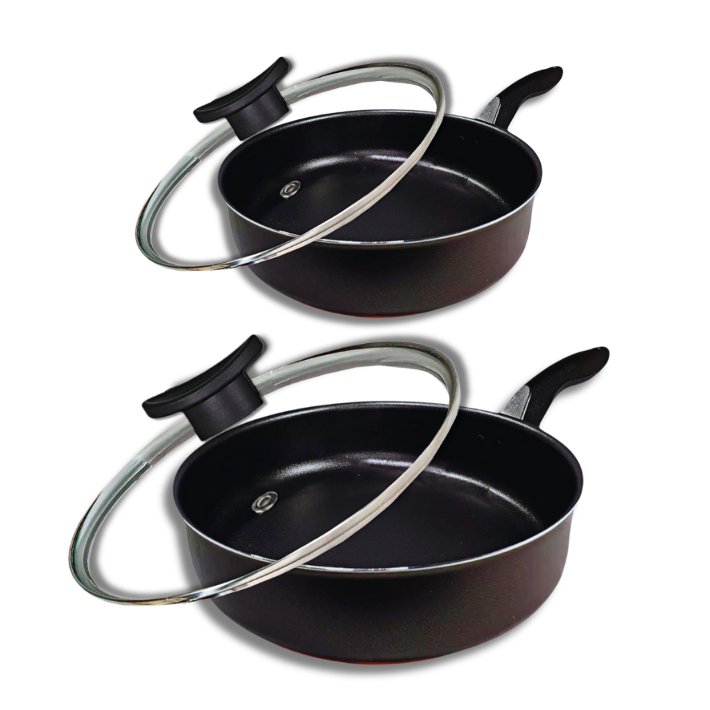 Kit 2 Frigideiras Antiaderentes Com Tampa de Vidro Tamanho 20cm e 22cm 5 Camadas de Teflon Cor Preto em Oferta na Shopee