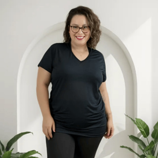 Blusa Feminina Plus Size Tapa Bumbum Gola V em Dry Fit Roupa Academia Longa Treino  Caminhada Curve em Oferta na Shopee