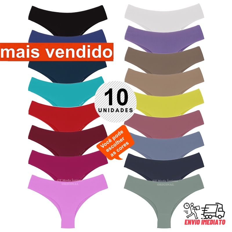 Kit 10 Calcinhas Tanga Conforto Sem Costura Não Marca