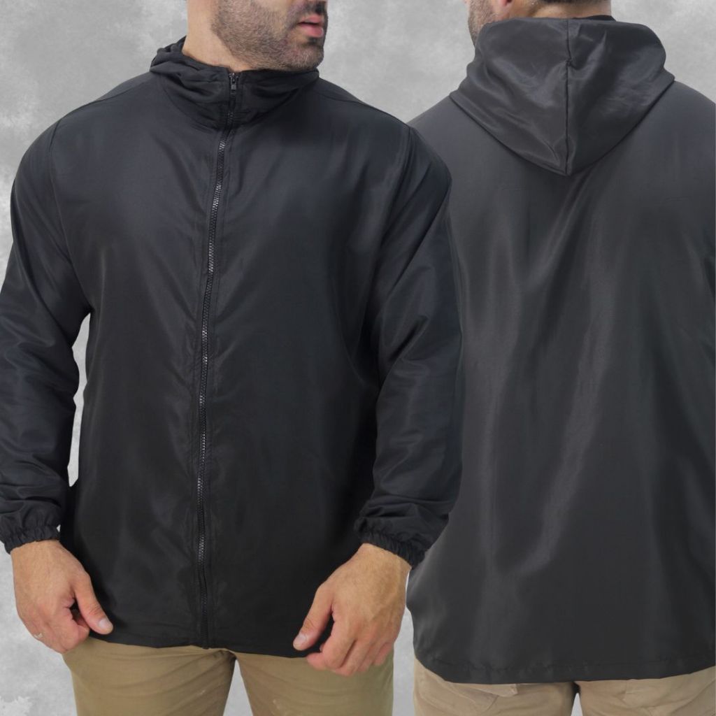 Kit 2 Jaqueta Corta Vento Masculina Impermeável Lisa Com Capuz Bolsos e Zíper
