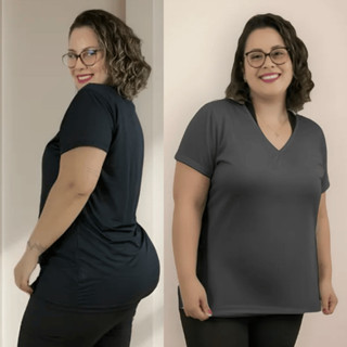Kit 2 Blusas Feminina Plus Size Tapa Bumbum Gola V em Dry Fit Roupa Academia Treino Caminhada Curve