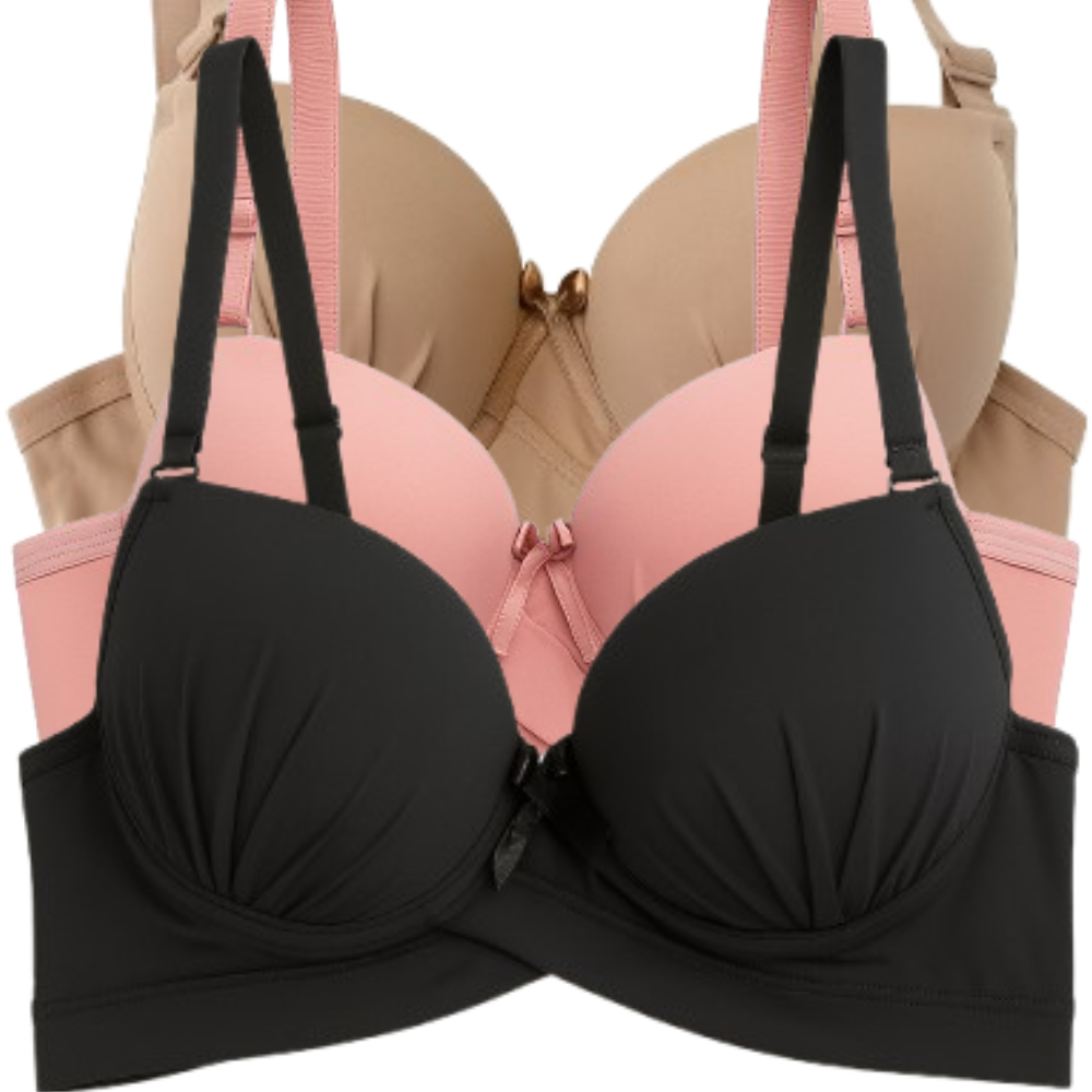 Kit 3 Sutiã Com Bojo Básico Feminino Reforçado Alça Larga Confortável Adulto Soutien Lingerie