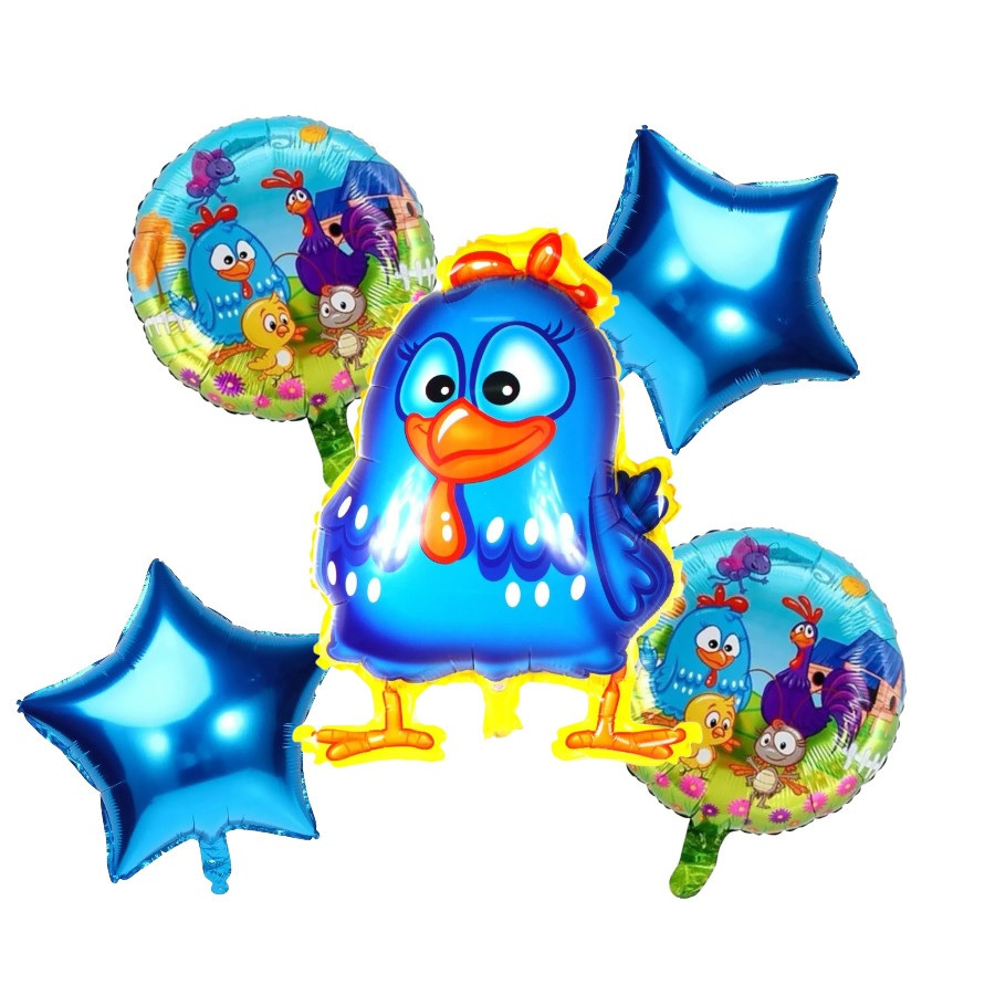 Kit 5 Balões Metalizados Boneco da Galinha Pintadinha + Estrela + Redondo