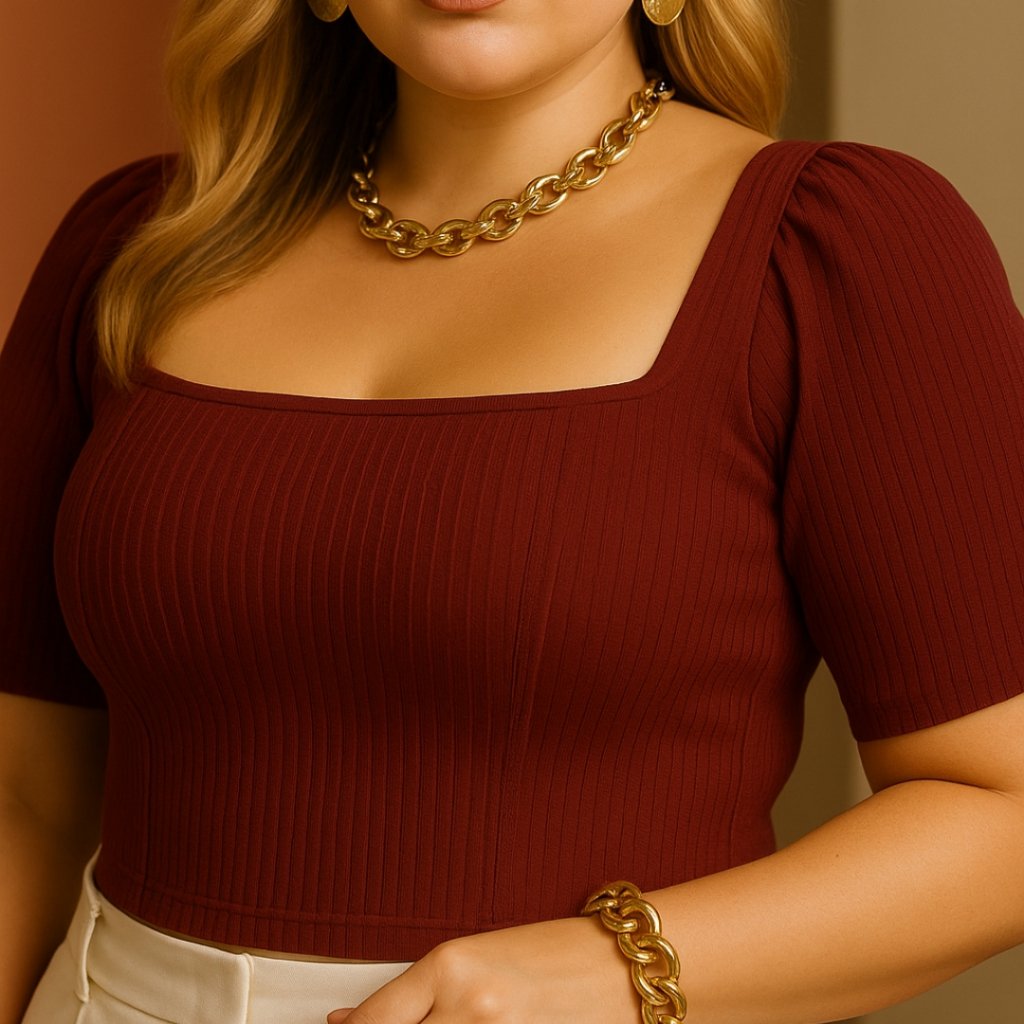 Blusinha Cropped Feminino Canelado Manga Bufante Sem Bojo Premium em Oferta na Shopee