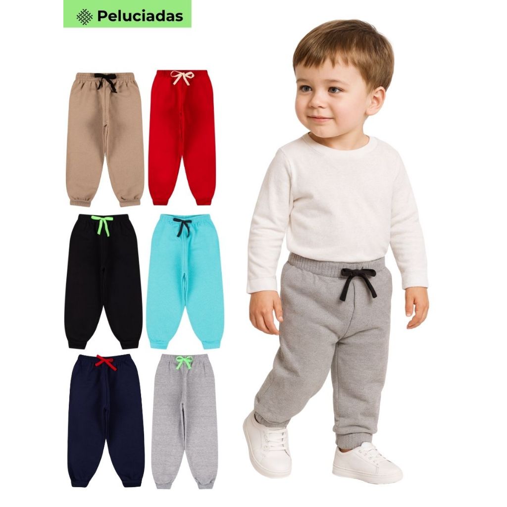 Kit 1, 3 ou 5 Calça Moletom Bebe Menino Peluciada Masculina Infantil Masculino Inverno Frio com Punho em Ribana em Oferta na Shopee
