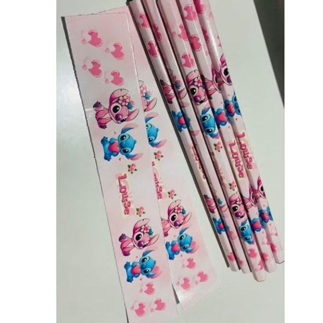 30 lápis personalizados lembrancinha para festa infantil Stitch e angel em Oferta na Shopee