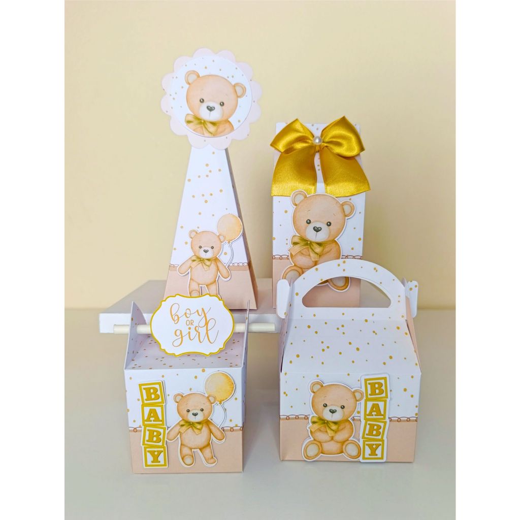 Kit Festa Chá Revelação Ursinho Bege | Lembrancinhas | Festa | Aniversário | Caixinhas Personalizadas