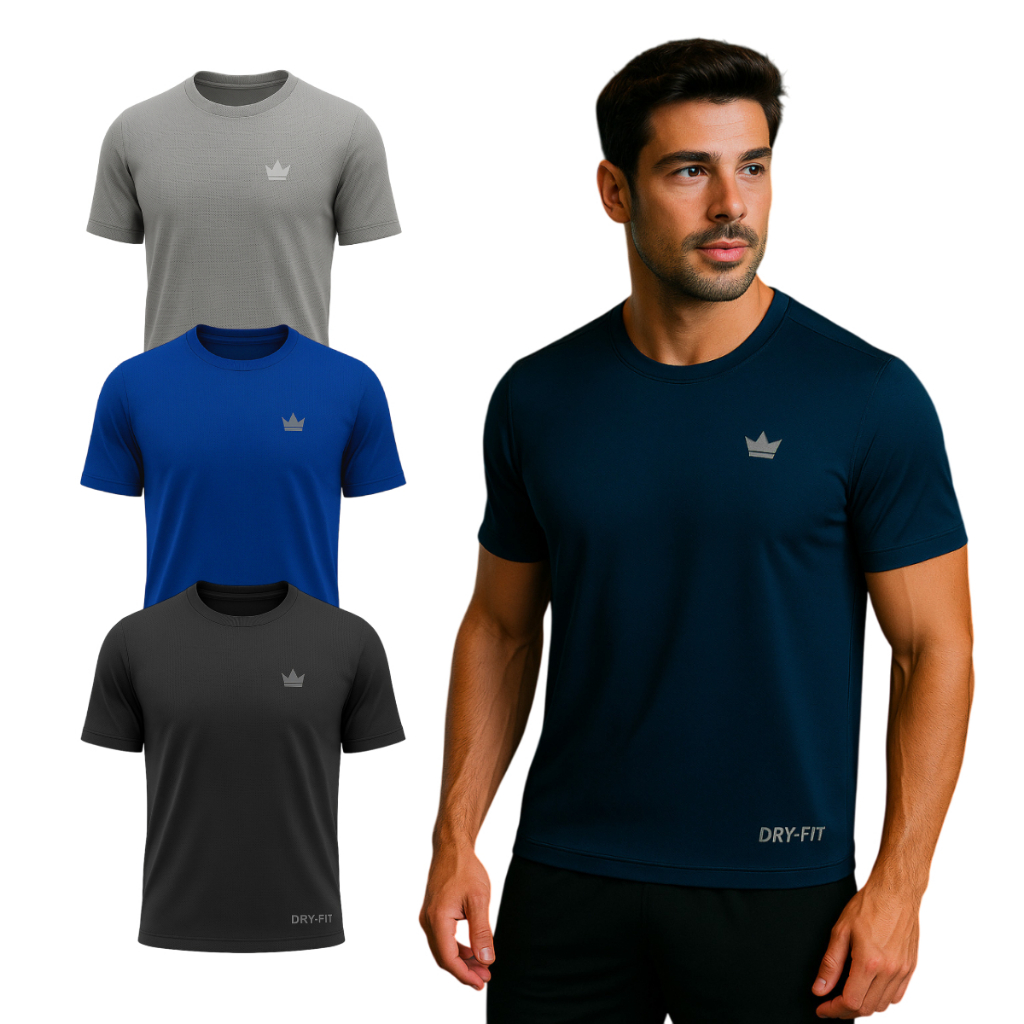 Camiseta Dry Fit Anti-Suor Corrida Masculina Academia Treino Ciclismo Beach Tenis UV Rei do Esporte