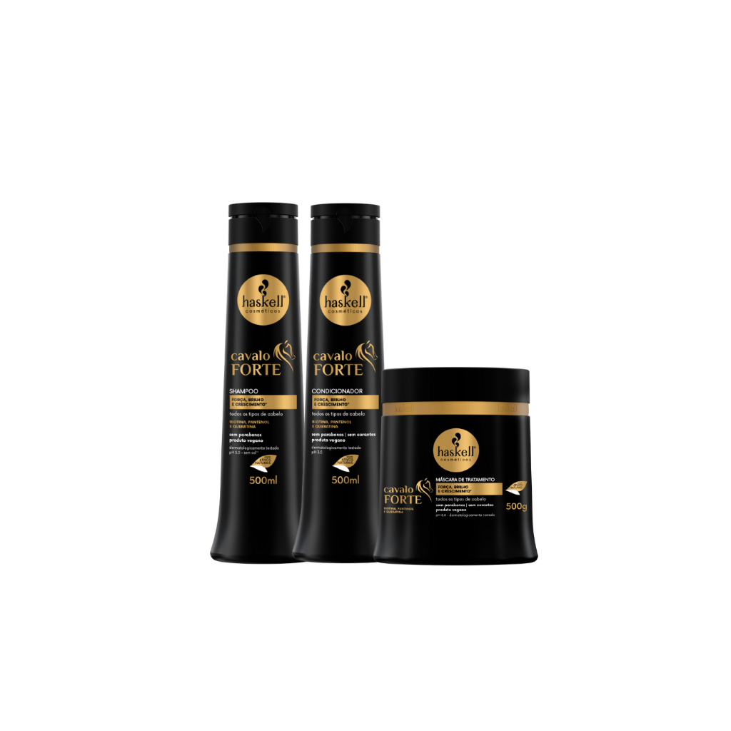 Cavalo Forte Shampoo 500ml + Cond 500ml + Mascara 500g Haskell Kit