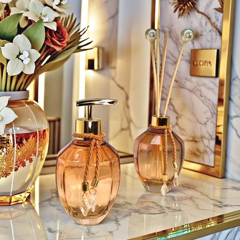 Kit Lavabo Luxo Vários Modelos Vidro 300ml Completo Com Bandeja Decoração Chique Casa Nova