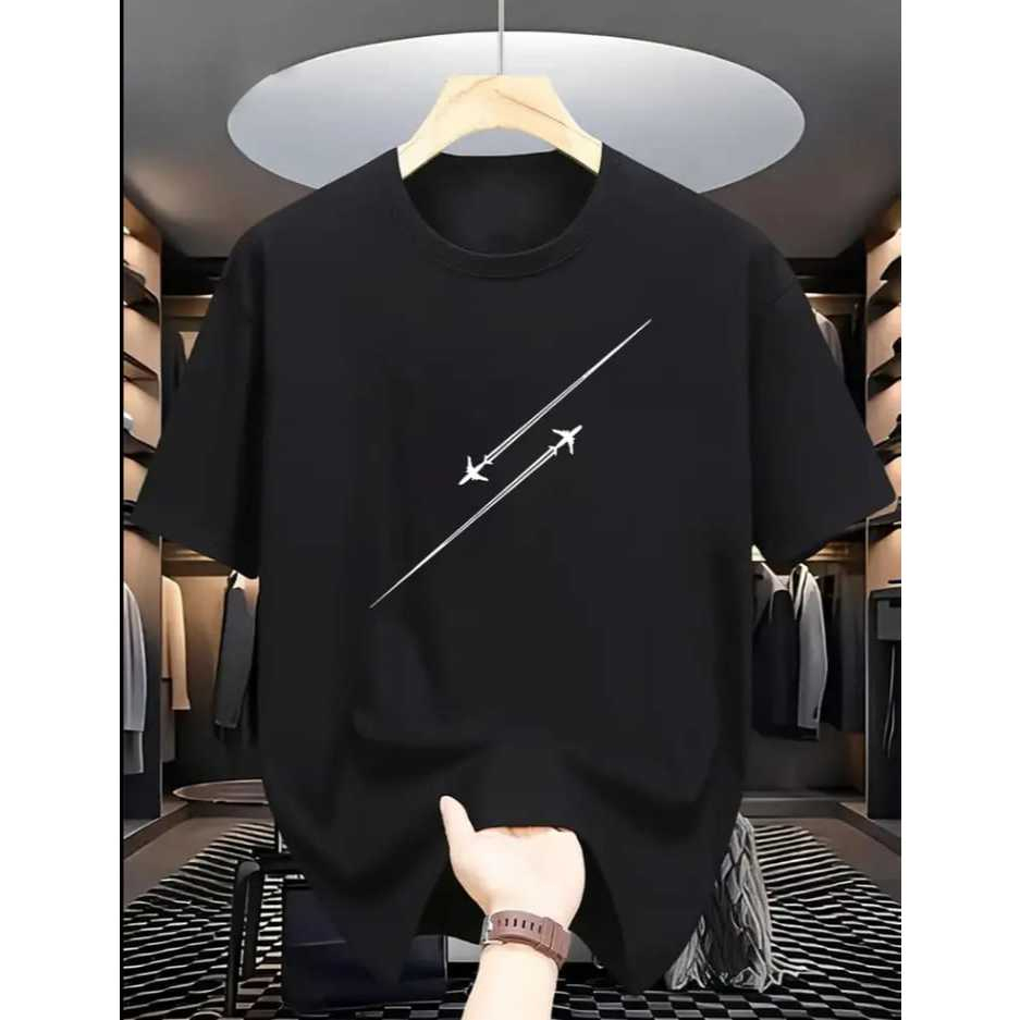 Camiseta Masculina AVIÃO Simples De Manga Curta Gola Redonda Estampada Lançamento