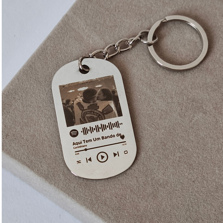 Chaveiro Inox com Foto ou Caricatura + Código Capa Spotify | Nome ou Frase no Verso | Presente Único em Oferta na Shopee