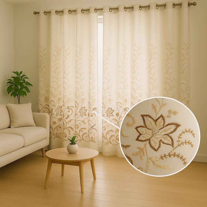 Cortina Bordada 4 Metros Com Forro de Microfibra Para Sala Ou Quarto - Promoção