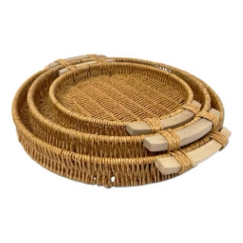 kit 3 Bandeja de Armazenamento Tecida À Mão Com Alça Cesta REDONDA ou QUADRADA em Oferta na Shopee