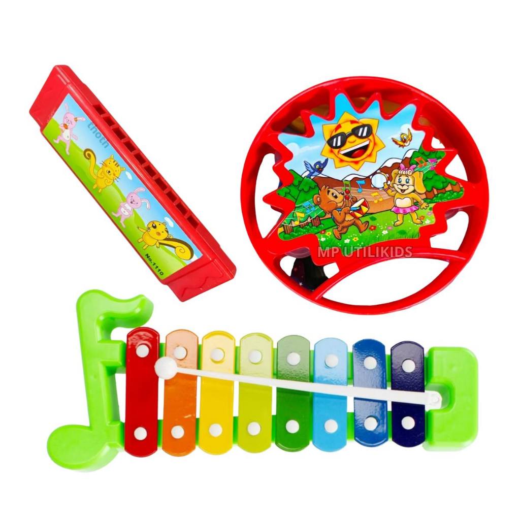 Instrumento Brinquedo Xilofone Metalofone Infantil Gaita Pandeiro Divertido Musical Colorido NF