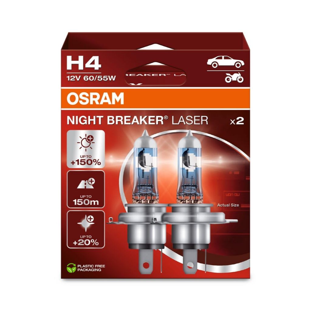 Lâmpada H4 Night Breaker Laser Osram Par +150% Iluminação