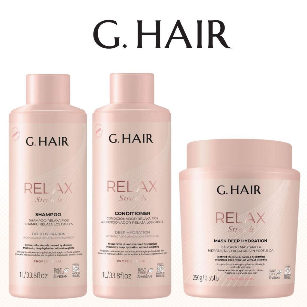 G.Hair - Kit Relax Strands Relaxa Fios Pós Química Hidratação: Shampoo + Condicionador + Máscara 1Kg em Oferta na Shopee