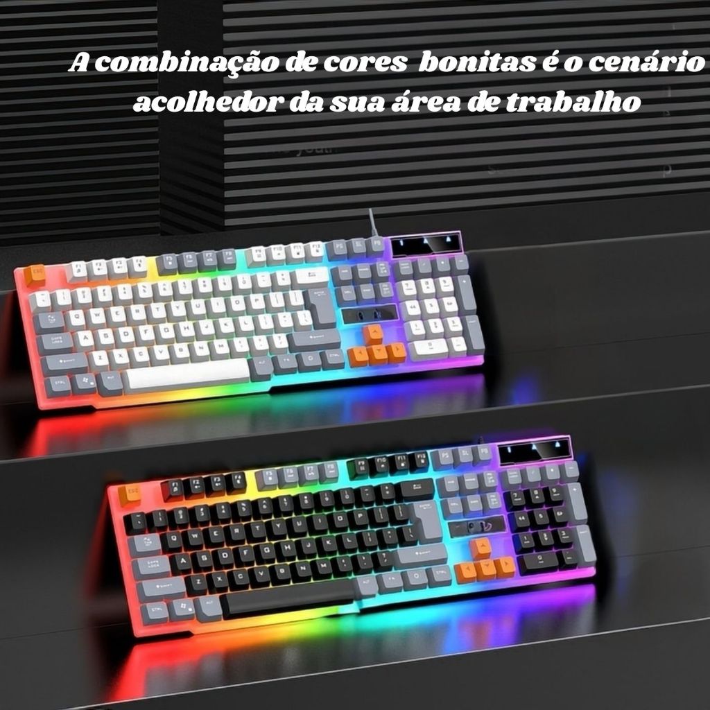 Teclado Lehmox Teclado Gamer RGB Branco – Estilo, Conforto e Precisão para Suas …