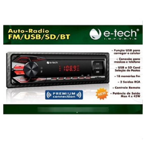 Radio Automotivo E-tech Premium Bluetooth MP3 E-tech FM/USB/SD/BT