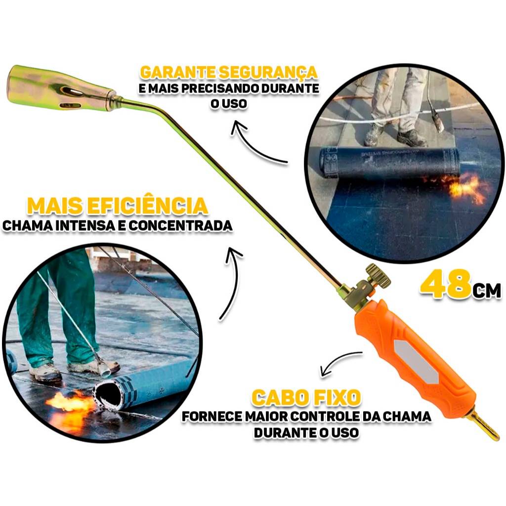 Maçarico Portátil 48cm Lança Chamas C/ Registro Regulador Portátil A Gás Manta Asfáltica Indústria em Oferta na Shopee