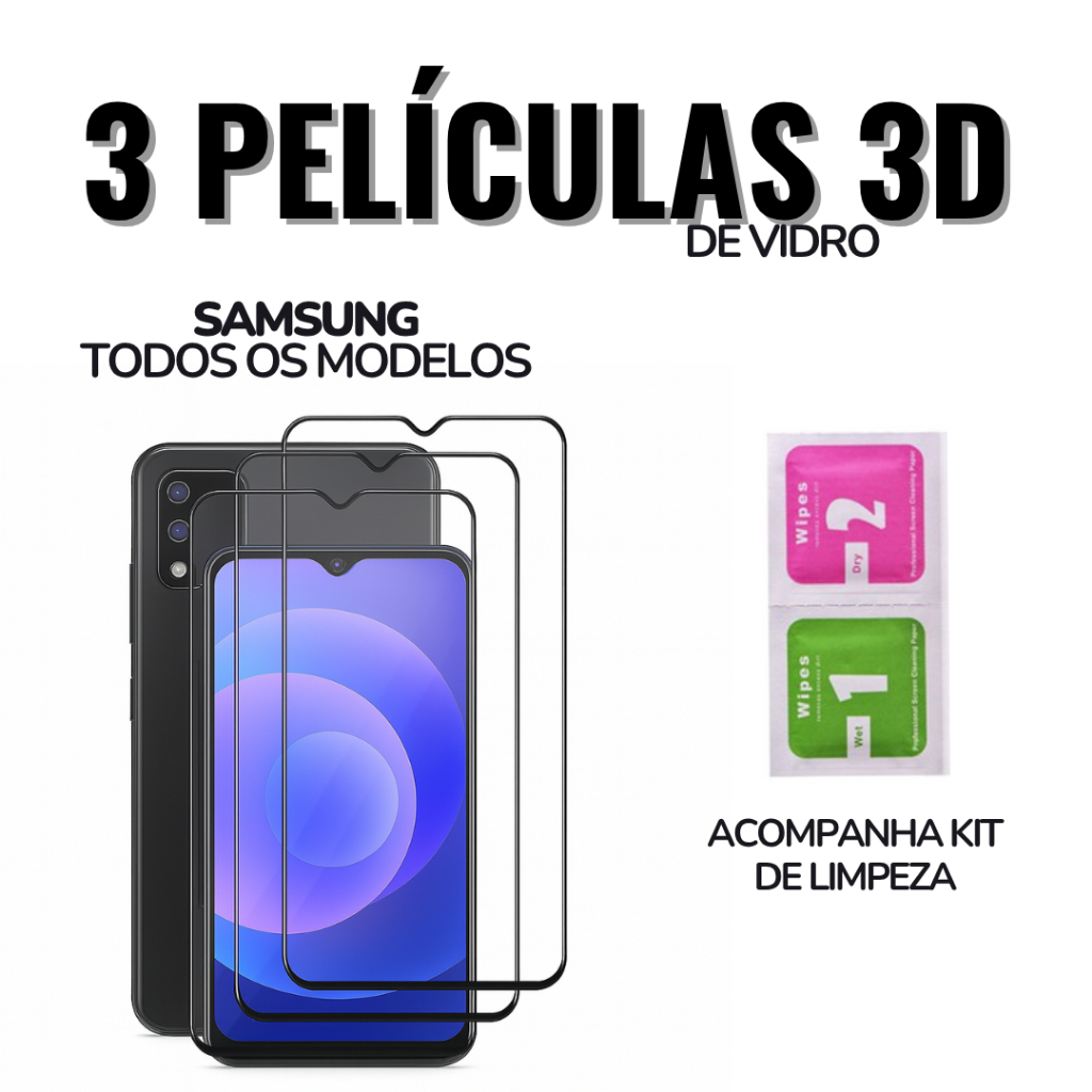 3 Películas Samsung A de Vidro 3D para Todos: A26 /A36 / A56 / A05 / A15 / A25 / A03 /A13 / A23 /A10