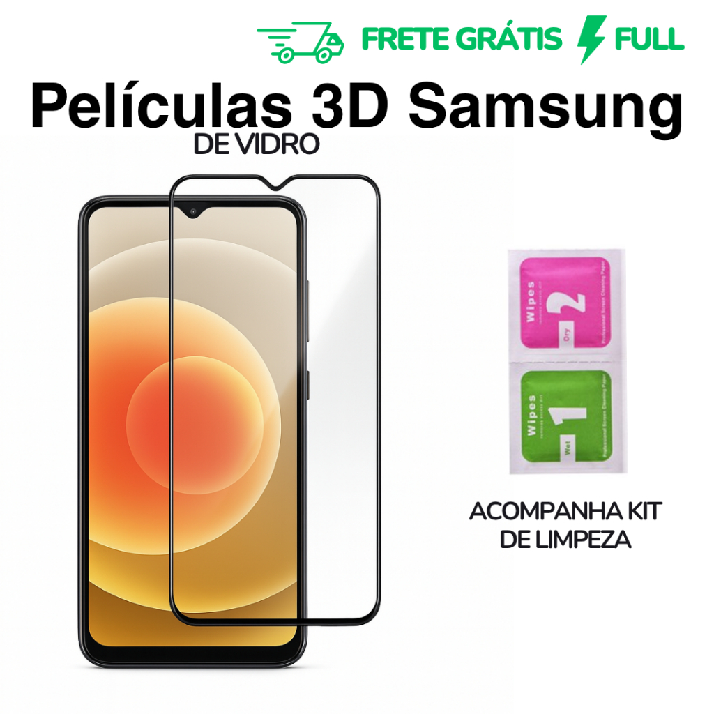 Kit 3 á 5 Películas Samsung A de Vidro 3D p/ Todos: A26 A36 A56 A05 A15 A25 A03 A13 A23 A10 A02 A04