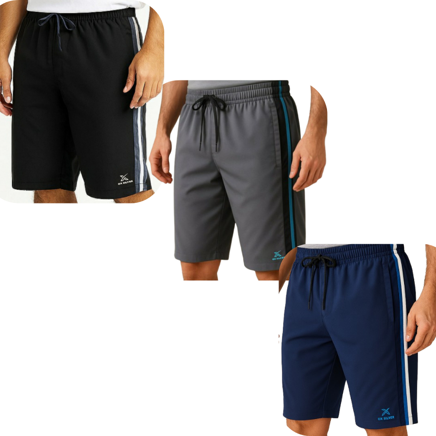 Kit com 3 Bermudas Tactel Ox Silver Com Viés