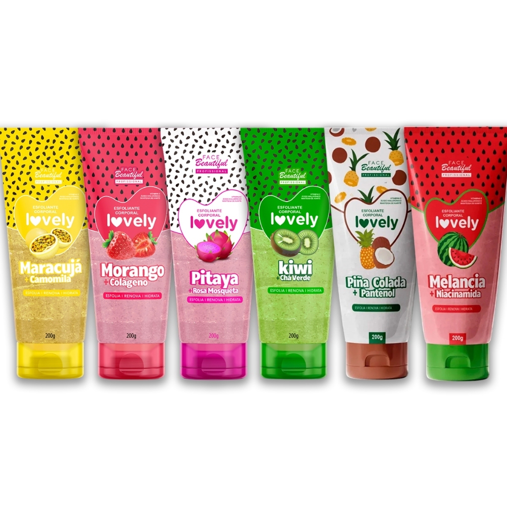 Kit Esfoliante Corporal Hidratante Bisnaga Cheiro de Fruta Lovely Face Beautiful 200g