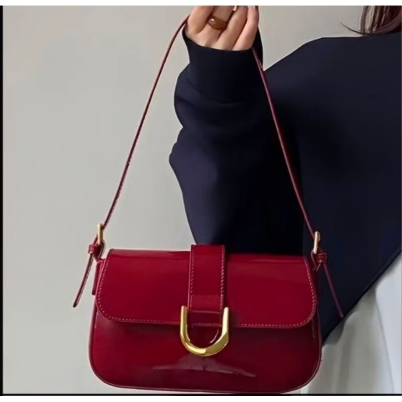 Bolsa feminina verniz alça ombro fivela festa barzinho noite dia casamento baguete meia lua! em Oferta na Shopee