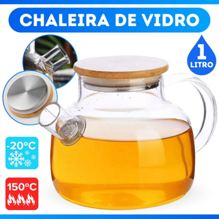 Chaleira de Vidro Tampa de Bambu Jarra Bule infusor Resistente a Calor Borossilicato 1L em Oferta na Shopee