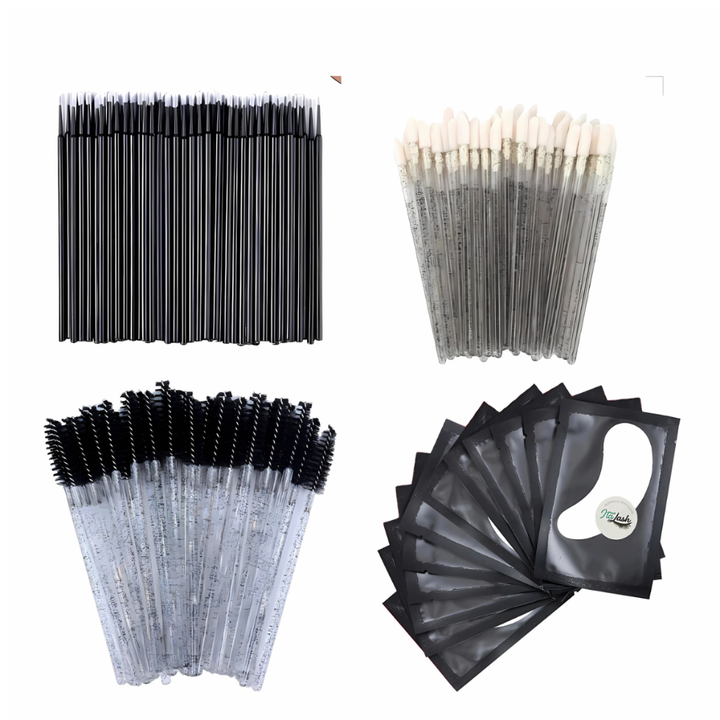 Kit Profissional Cílios 100 Microbrush Preto + 50 Escovinhas + 50 Gloss + 10 Pads Gel black em Oferta na Shopee