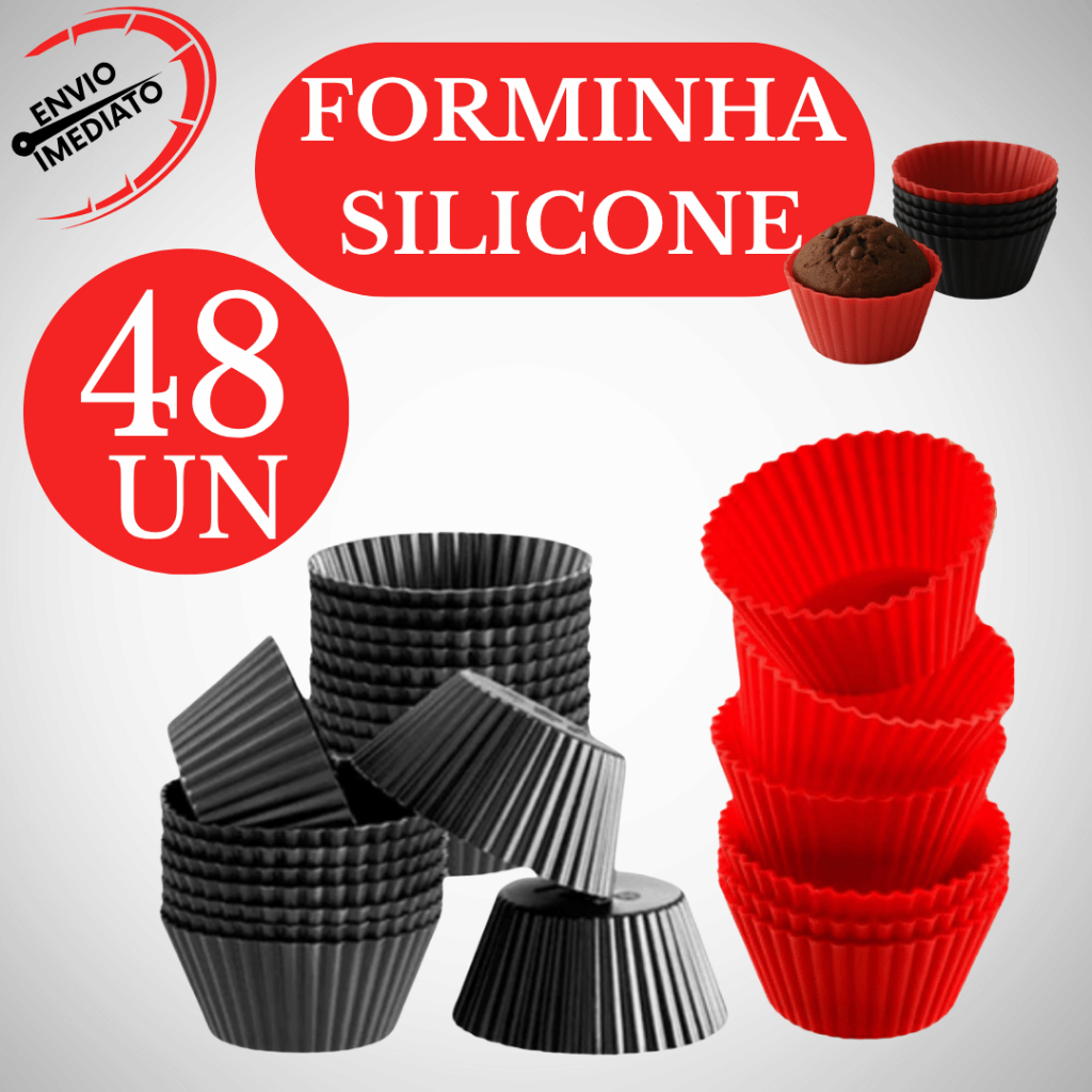 Jogo 48 Forminha De Silicone Cupcake Empada Flexivel Reutilizavel Air Fryer Forno Cozinha