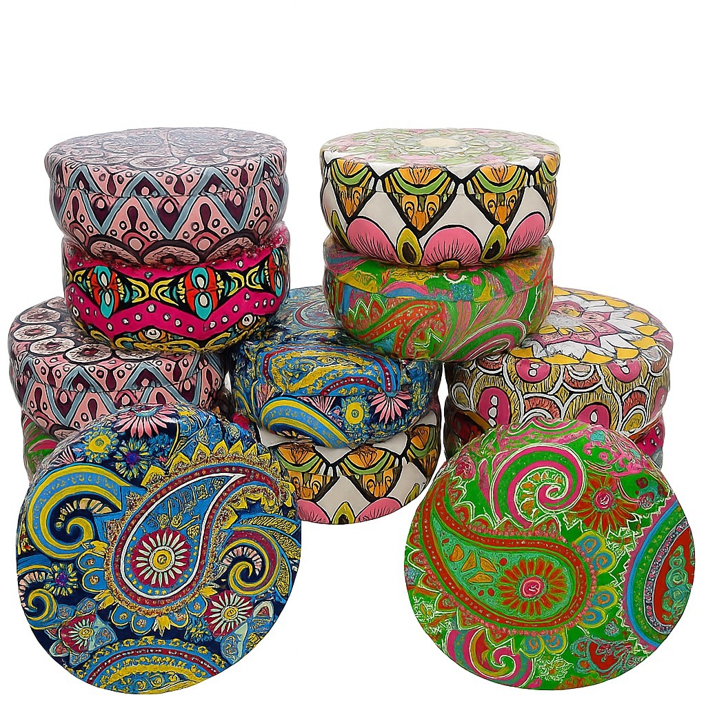 Imagem Kit pote de  aluminio latinhas Decorativas Mandala Grande 300ML/500ML Lata para Vela - Modelos Sortidos