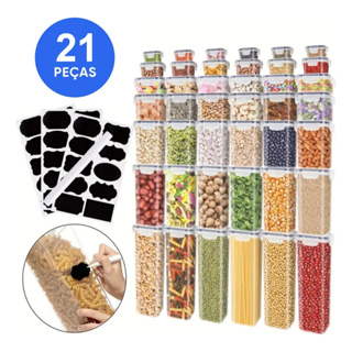 Kit 21 Potes Herméticos Empilháveis Quadrado Resistente Plástico Cozinha Dispensa Alimentos e Bebida em Oferta na Shopee