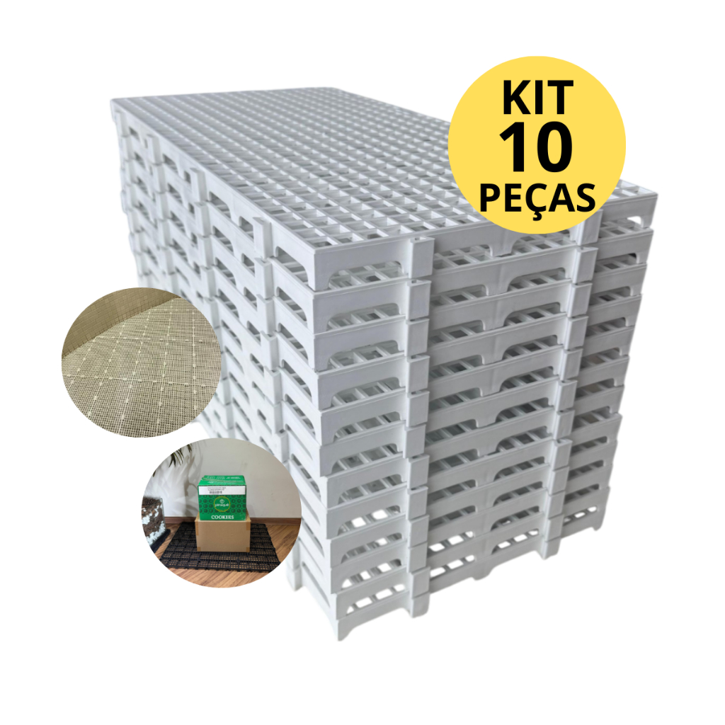 Kit 10 Peças Azul Preto Vermelho Branco - Palete Estrado Piso Plástico Modular Deck Camara Fria Pet